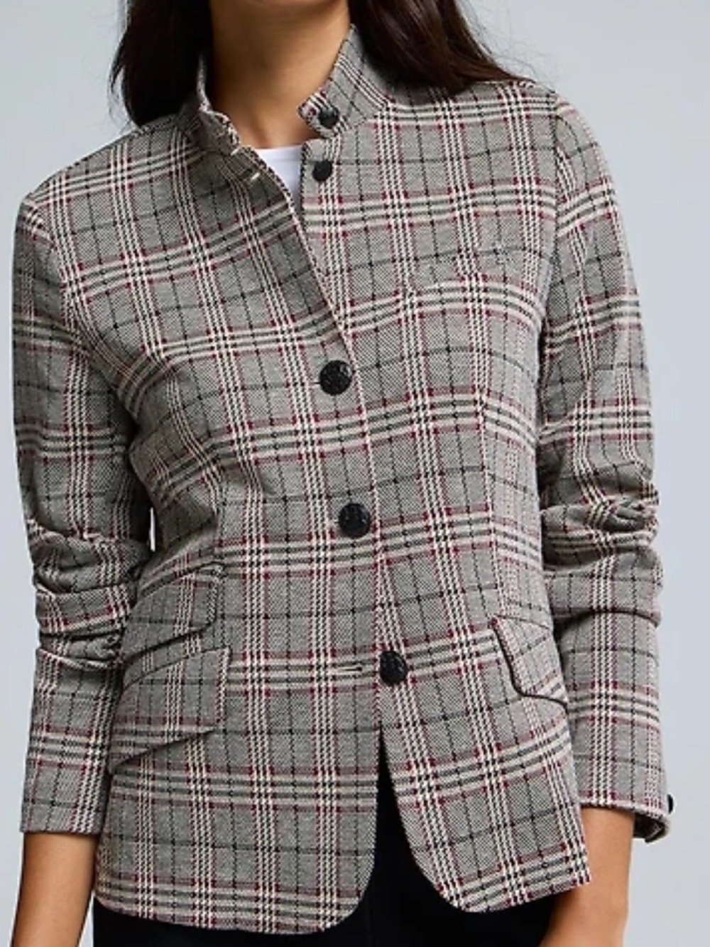 Suzy Shier Grey Plaid Blazer with Red Windowpane